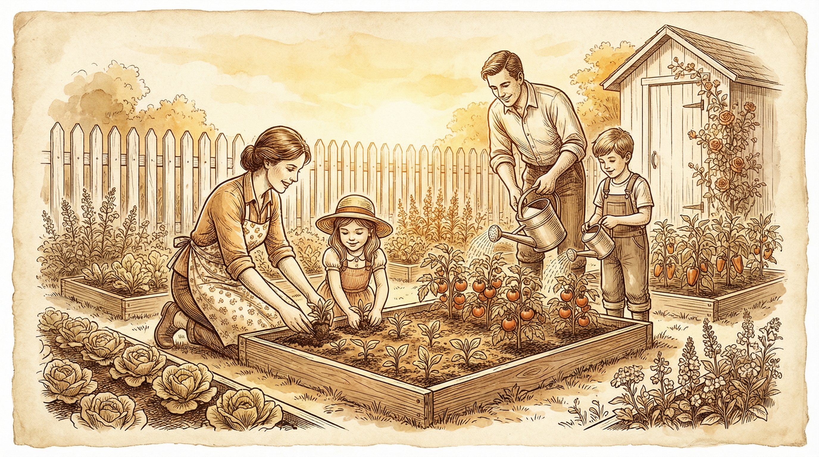 A family garden with vegetables ready for harvest
